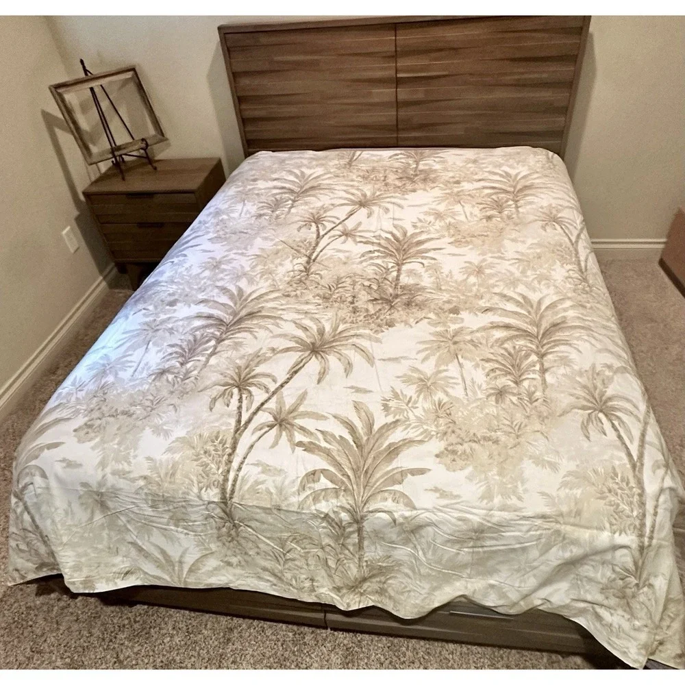 Pottery‎ Barn Palm Toile Full/Queen Duvet Cover Neutral Tropical Organic Cotton